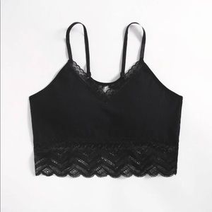 (5 Pack) Black Solid Contrast Lace Bralette
